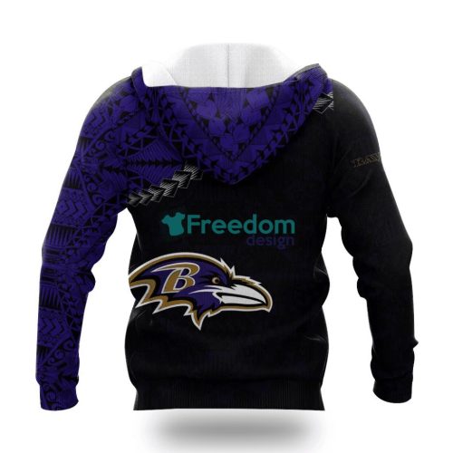 Baltimore Ravens Grunge Polynesian Tattoo NFL Hoodie 3D All Over Print Keep Warm For Men And Women Product Photo 2