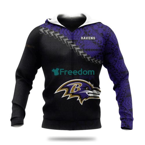 Baltimore Ravens Grunge Polynesian Tattoo NFL Hoodie 3D All Over Print Keep Warm For Men And Women Product Photo 1