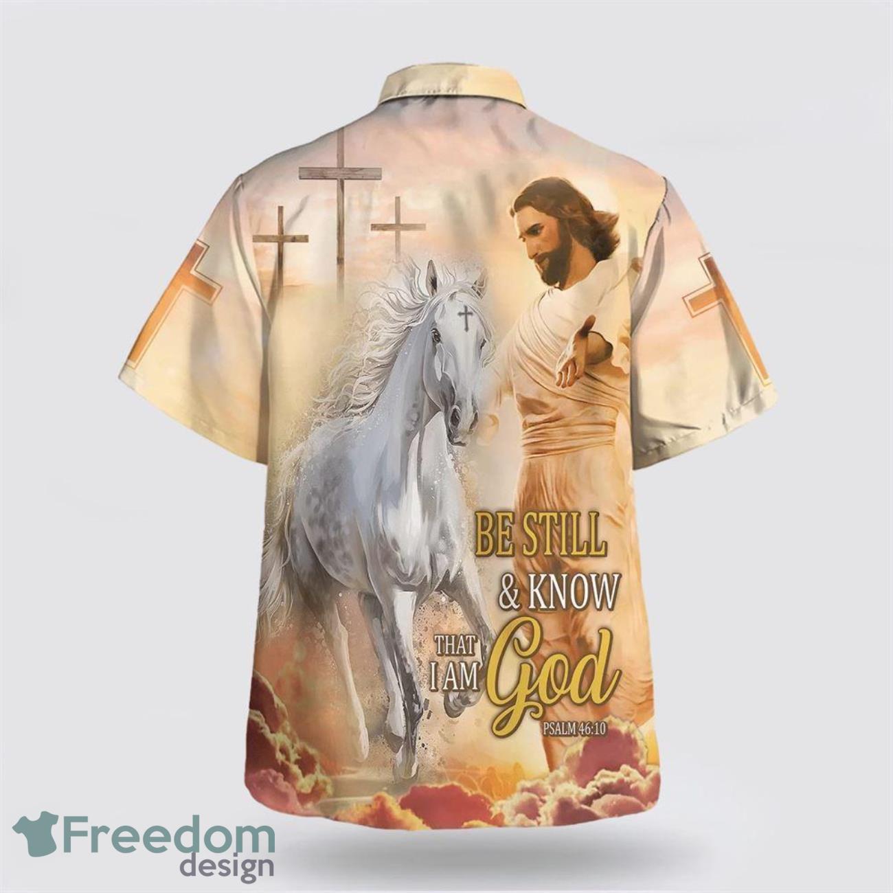 Be Still And Know That I Am God Jesus And Horse AOP Hawaiian Shirt Summer Holiday Gift image Be Still And Know That I Am God Jesus And Horse AOP Hawaiian Shirt Summer Holiday Gift Product Photo 2