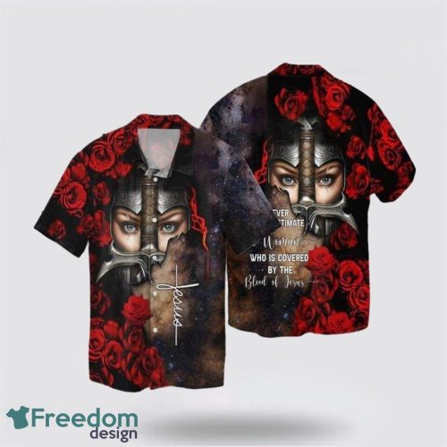 Blood Of Jesus Never Underestimate Women Who Is Covered By The Blood Of Jesus AOP Hawaiian Shirt Summer Holiday Gift Product Photo 1