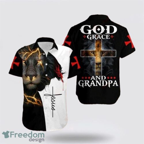 Cross Jesus Bible Lion God Grace And Grandpa AOP Hawaiian Shirt Summer Holiday Gift Product Photo 1