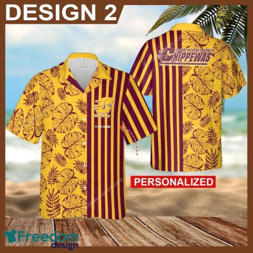 Custom Name Central Michigan Chippewas 3D Hawaiian Shirt Gold Flower Vintage Gift For Fans - Central Michigan Chippewas Hawaiian Shirt New Trending Style 2