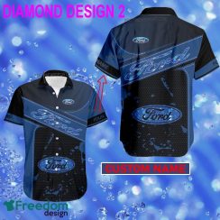 Custom Name Ford Racing Hawaiian Shirt Gold, Diamond, Silver Gift For Fans - Car Style 2 Ford Car Racing Style DiamondHawaiian Shirt Personalized