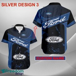 Custom Name Ford Racing Hawaiian Shirt Gold, Diamond, Silver Gift For Fans - Car Style 3 Ford Car Racing Style SilverHawaiian Shirt Personalized