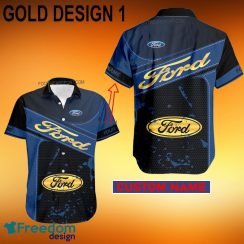 Custom Name Ford Racing Hawaiian Shirt Gold, Diamond, Silver Gift For Fans - Car Style 1 Ford Car Racing Style GoldHawaiian Shirt Personalized