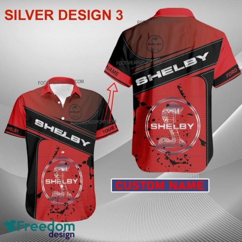 Custom Name Ford Shelby Racing AOP Hawaiian Shirt Gold, Diamond, Silver Gift Summer - Car Style 3 Ford Shelby Car Racing Style SilverHawaiian Shirt Personalized