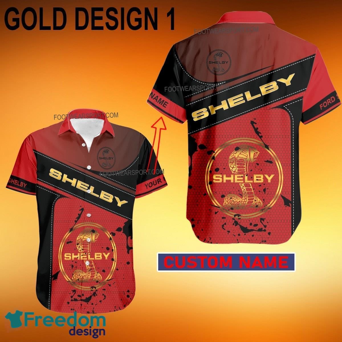 Custom Name Ford Shelby Racing AOP Hawaiian Shirt Gold, Diamond, Silver Gift Summer - Car Style 1 Ford Shelby Car Racing Style GoldHawaiian Shirt Personalized