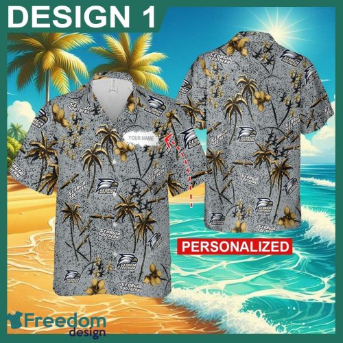 Custom Name Georgia Southern Eagles 3D Hawaiian Shirt Gold Flower Vintage All Over Print For Beach - Georgia Southern Eagles Hawaiian Shirt New Trending Style 1