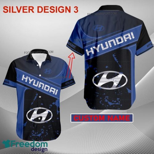 Custom Name Hyundai Racing Hawaiian Shirt Gold, Diamond, Silver Gift Summer - Car Style 3 Hyundai Car Racing Style SilverHawaiian Shirt Personalized