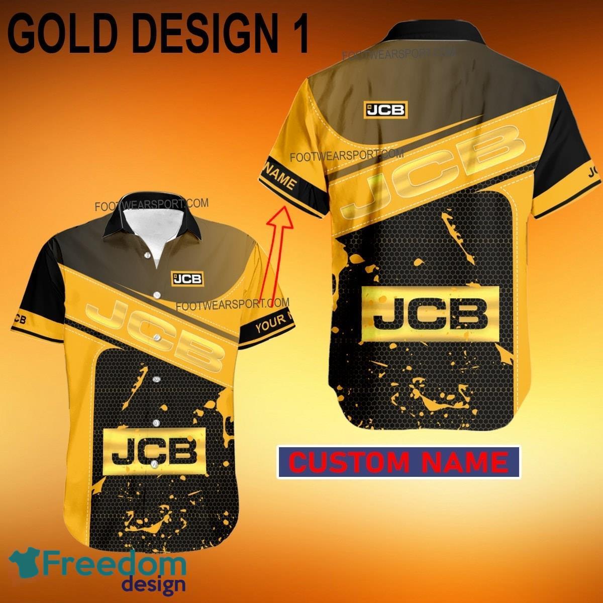 Custom Name JCB Hawaiian Shirt Gold, Diamond, Silver All Over Print Gift For Fans - Brand Style 1 JCB Style GoldHawaiian Shirt Personalized