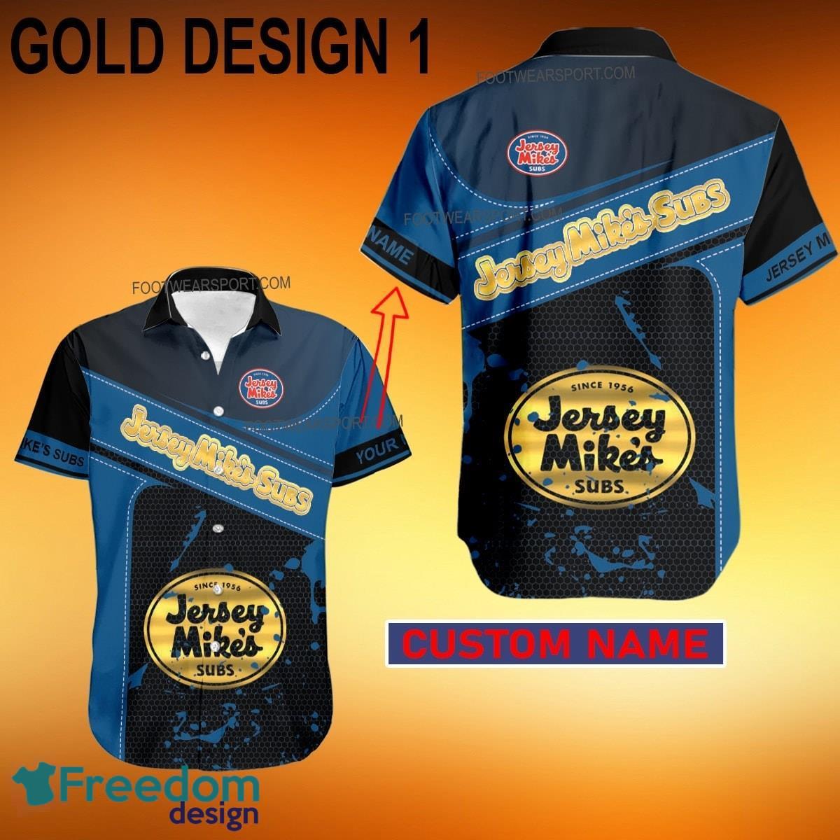 Custom Name Jersey Mike's Subs AOP Hawaiian Shirt Gold, Diamond, Silver For Men And Women - Brand Style 1 Jersey Mike's Subs Style GoldHawaiian Shirt Personalized