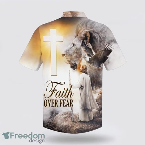 Faith Over Fear AOP Hawaiian Shirt Summer Holiday Gift Jesus And The Lion 3D Printing Summer Beach Shirt Hawaiian Shirts Product Photo 2