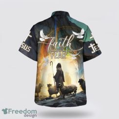 Faith Over Fear AOP Hawaiian Shirt Summer Holiday Gift Jesus And The Sheep 3D Printing Summer Beach Shirt Hawaiian Shirts Product Photo 2