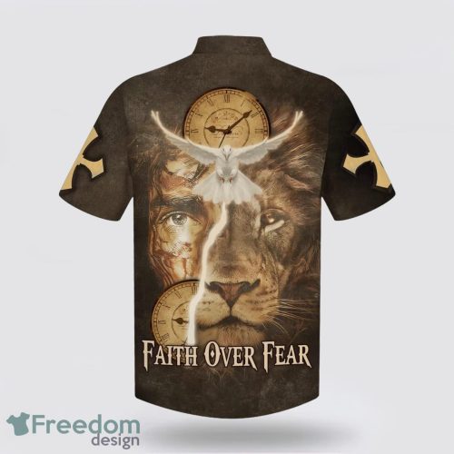 Faith Over Fear AOP Hawaiian Shirt Summer Holiday Gift Jesus Lion And Dove 3D Printing Summer Beach Shirt Hawaiian Shirts Product Photo 2