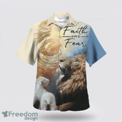 Faith Over Fear AOP Hawaiian Shirt Summer Holiday Gift Jesus Lion And Lamb 3D Printing Summer Beach Shirt Hawaiian Shirts Product Photo 1