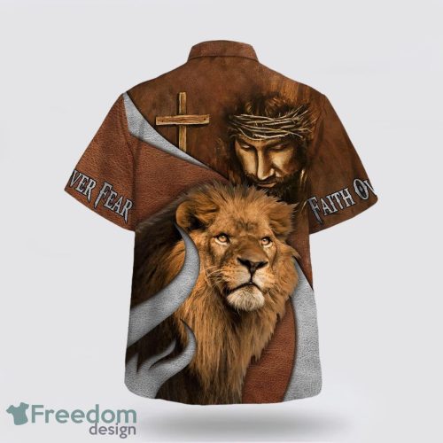 Faith Over Fear Jesus Lion AOP Hawaiian Shirt Summer Holiday Gift Product Photo 2