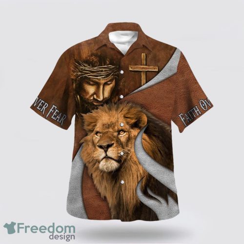 Faith Over Fear Jesus Lion AOP Hawaiian Shirt Summer Holiday Gift Product Photo 1