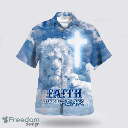 Faith Over Fear Jesus Lion Lamb AOP Hawaiian Shirt Summer Holiday Gift Product Photo 1