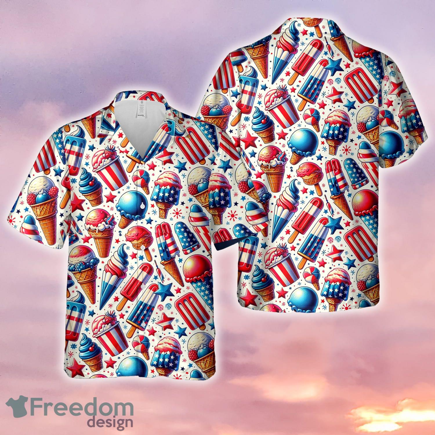 Ice cream 4th Of July Seamless Hawaiian Shirt - Ice cream 4th Of July Seamless Hawaiian Shirt