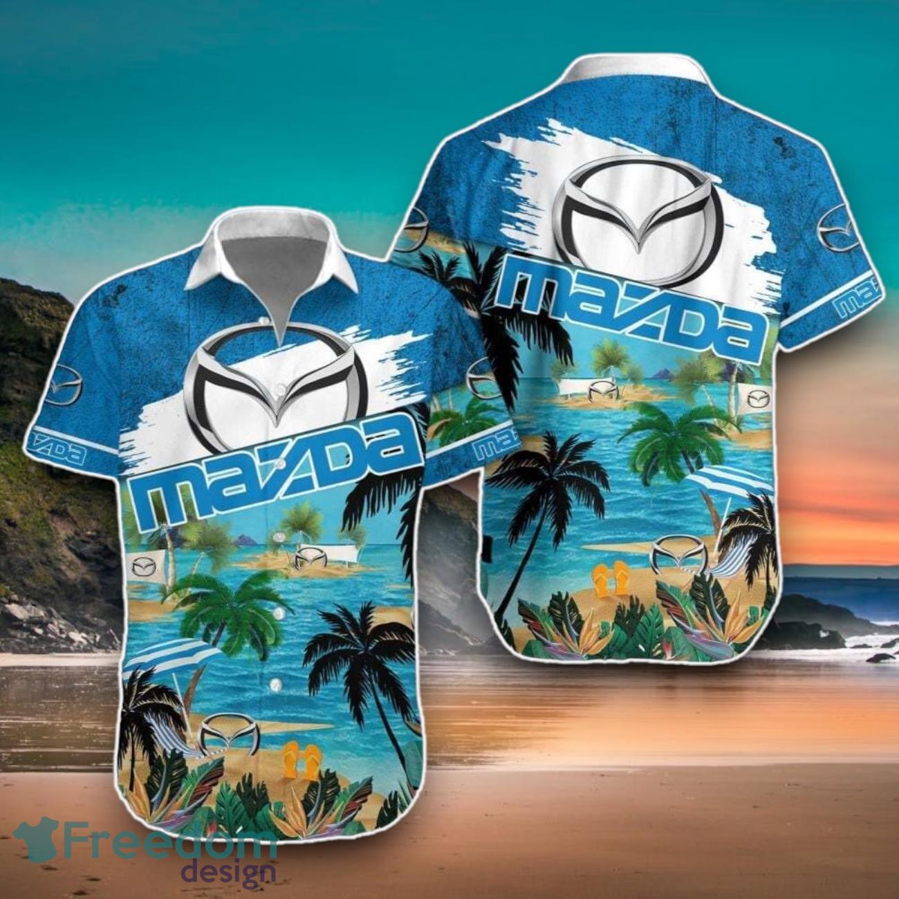 Mazda Car Hawaiian Shirt Brand Logo And Beach Coastal Island Pattern Design Product Photo 1