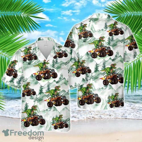 Monster Truck And T-Rex Dinosaur Funny Hawaiian Shirt 3D Printed Beach Lover Gift Product Photo 1