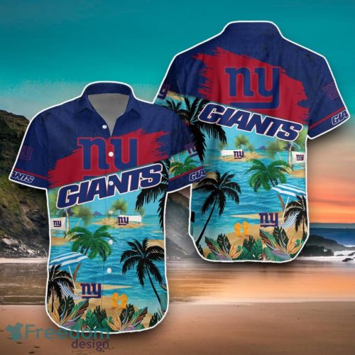 New York Giants NFL Hawaiian Shirt Team Logo And Beach Coastal Island Pattern Design Product Photo 1