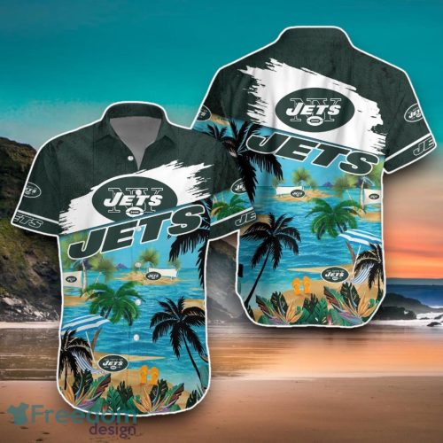 New York Jets NFL Hawaiian Shirt Team Logo And Beach Coastal Island Pattern Design Product Photo 1