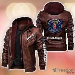 Saab 2D Leather Jacket Black Brown Corlor Printing Gift For Men image Saab 2D Leather Jacket Black Brown Corlor Printing Gift For Men Product Photo 2