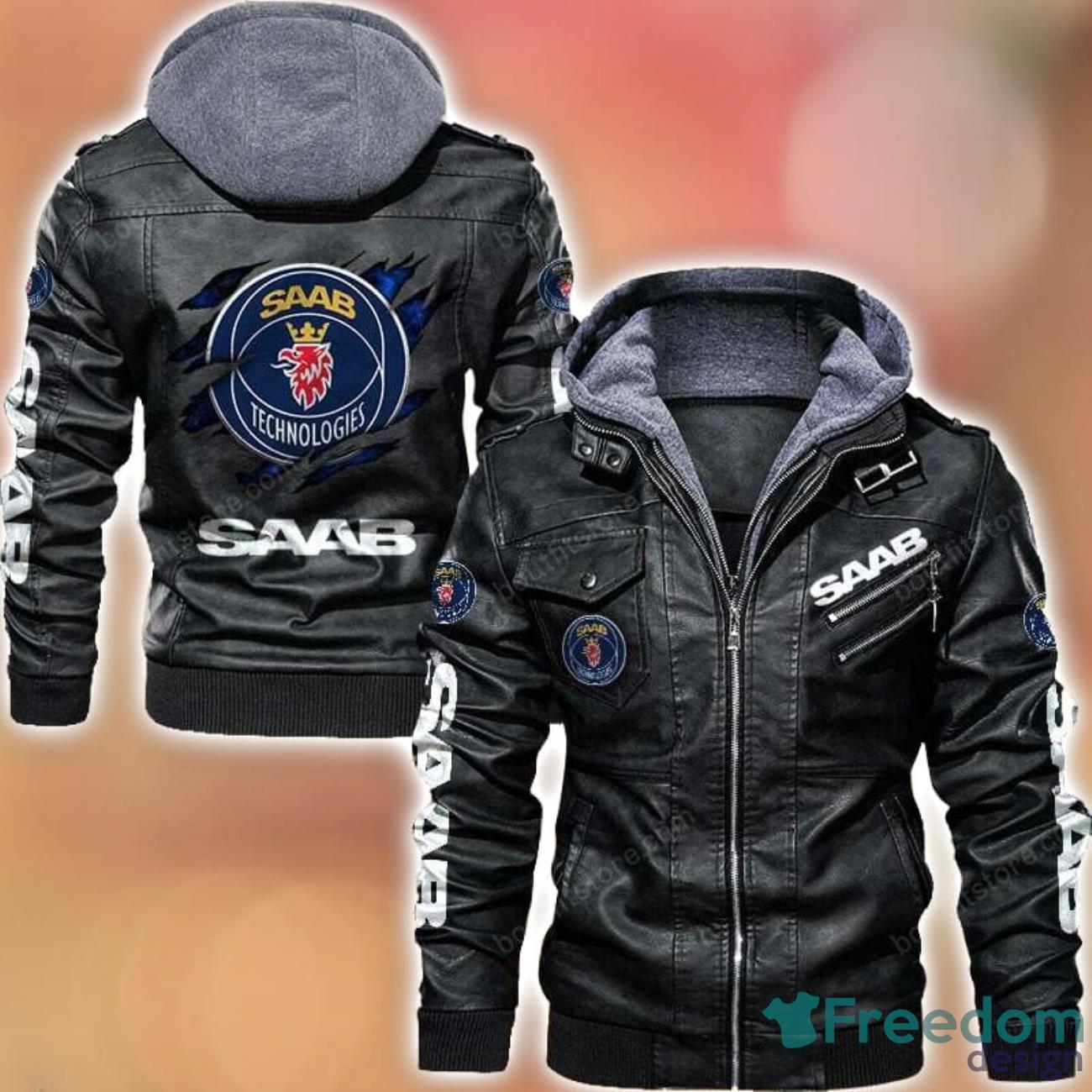 Saab 2D Leather Jacket Black Brown Corlor Printing Gift For Men image Saab 2D Leather Jacket Black Brown Corlor Printing Gift For Men Product Photo 1