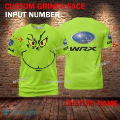 Subaru WRX Sti Car Racing Grinch Face 3D Hoodie, Zip Hoodie Green AOP Custom Number And Name - Subaru WRX Sti Car Racing Grinch Face 3D T-Shirt