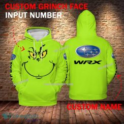 Subaru WRX Sti Car Racing Grinch Face 3D Hoodie, Zip Hoodie Green AOP Custom Number And Name