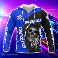 Suzuki Blue All Over Printed Skull T-Shirt Sweatshirt Hoodie Bomber Jacket For Car Lover Product Photo 2