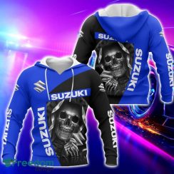 Suzuki Blue All Over Printed Skull T-Shirt Sweatshirt Hoodie Bomber Jacket For Car Lover