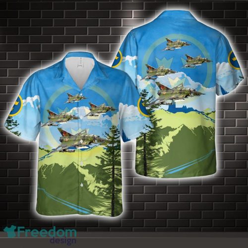 Swedish Air Force Saab A 35 G “Draken”, 02 Red Of Västgöta Wing (F 6) Hawaiian Shirt Beach Holiday Product Photo 1