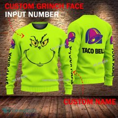 Taco Bell Grinch Face 3D Hoodie, Sweater Green Brand Full Print Custom Number And Name - Brand taco bell Grinch Face 3D Sweater