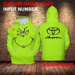 Toyota Supra Car Racing Grinch Face 3D Hoodie, Zip Hoodie Green AOP Custom Number And Name Toyota Supra Car Racing Grinch Face 3D Hoodie, Zip Hoodie Green AOP Custom Number And Name