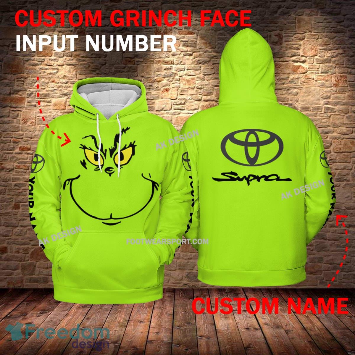 Toyota Supra Car Racing Grinch Face 3D Hoodie, Zip Hoodie Green AOP Custom Number And Name image Toyota Supra Car Racing Grinch Face 3D Hoodie, Zip Hoodie Green AOP Custom Number And Name - Toyota Supra Car Racing Grinch Face 3D Hoodie