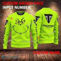 Triumph Motorcycle Grinch Face 3D Hoodie, Zip Hoodie Green AOP Custom Number And Name - Triumph Motorcycle Grinch Face 3D Sweater