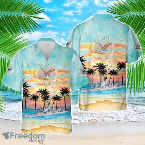 US Navy USS Albany CG-10 Hawaiian Shirt Summer Beach Shirt Product Photo 1