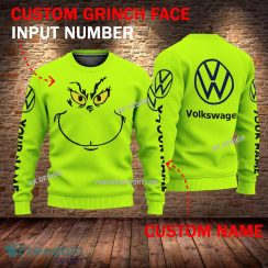 Volkswagen Car Racing Grinch Face 3D Hoodie, Zip Hoodie Green AOP Custom Number And Name - Volkswagen Car Racing Grinch Face 3D Sweater