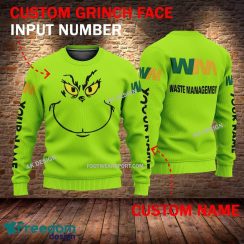 Waste Management Grinch Face 3D Hoodie, Sweater Green Brand Full Print Custom Number And Name - Brand waste management Grinch Face 3D Sweater