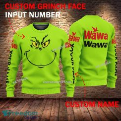 WAWA Grinch Face 3D Hoodie, Sweater Green Brand Full Print Custom Number And Name - Brand WAWA Grinch Face 3D Sweater