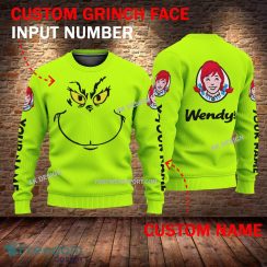 WENDY'S Grinch Face 3D Hoodie, Sweater Green Brand Full Print Custom Number And Name - Brand WENDY'S Grinch Face 3D Sweater