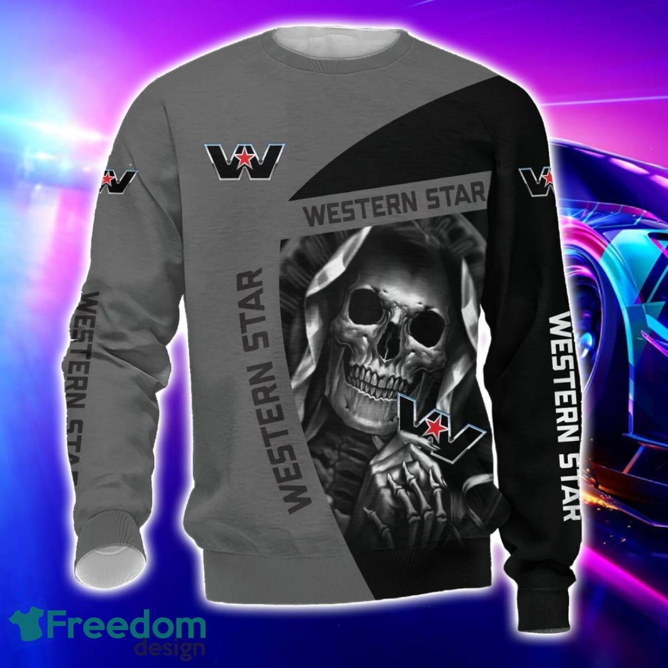 Western Star All Over Printed Skull T Shirt Sweatshirt Hoodie Bomber Jacket For Car Lover image Western Star All Over Printed Skull T-Shirt Sweatshirt Hoodie Bomber Jacket For Car Lover Product Photo 3