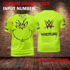 WWE Wrestling Line Grinch Face 3D Hoodie, Sweater Green Brand Full Print Custom Number And Name - Brand WWE Wrestling Line Grinch Face 3D T-Shirt