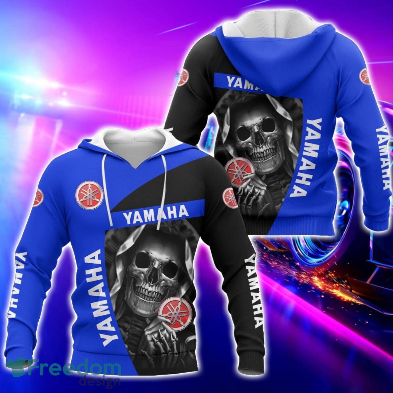 Yamaha Blue All Over Printed Skull T Shirt Sweatshirt Hoodie Bomber Jacket For Car Lover image Yamaha Blue All Over Printed Skull T-Shirt Sweatshirt Hoodie Bomber Jacket For Car Lover Product Photo 1