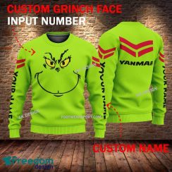 Yanmar Tractor Grinch Face 3D Hoodie, Zip Hoodie Green AOP Custom Number And Name - Yanmar Tractor Grinch Face 3D Sweater