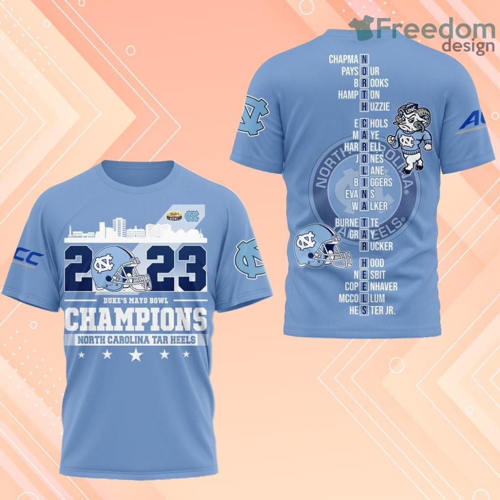 2023 Duke's Mayo Bowl Champions North Carolina Tar Heels 3D Shirt For Fans image 2023 Duke's Mayo Bowl Champions North Carolina Tar Heels 3D Shirt For Fans