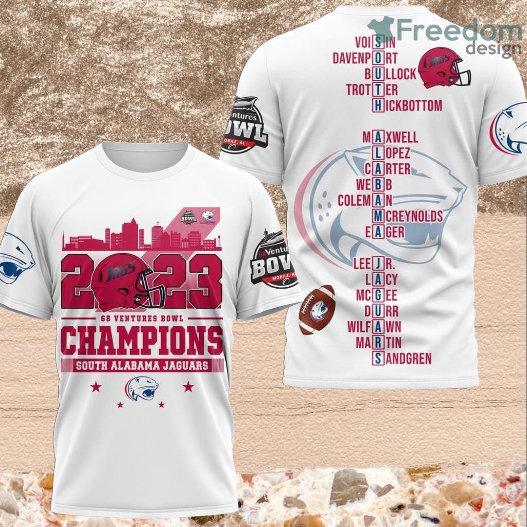 2023 Go Ventures Bowl Champions South Alabama Jaguars 3D Shirt White For Fans image 2023 Go Ventures Bowl Champions South Alabama Jaguars 3D Shirt White For Fans Product Photo 1