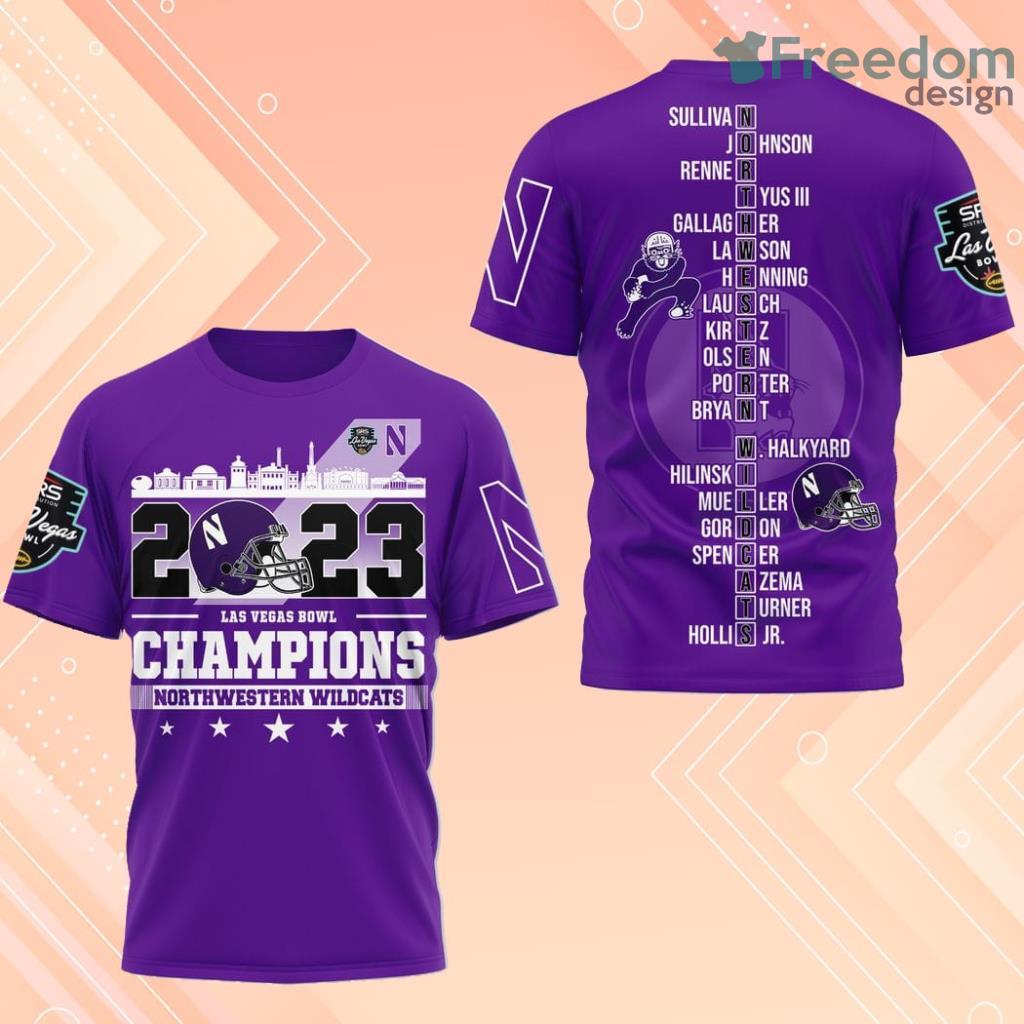 2023 Las Vegas Bowl Champions Northwestern Wildcats 3D Shirt Purple For Fans image 2023 Las Vegas Bowl Champions Northwestern Wildcats 3D Shirt Purple For Fans Product Photo 1